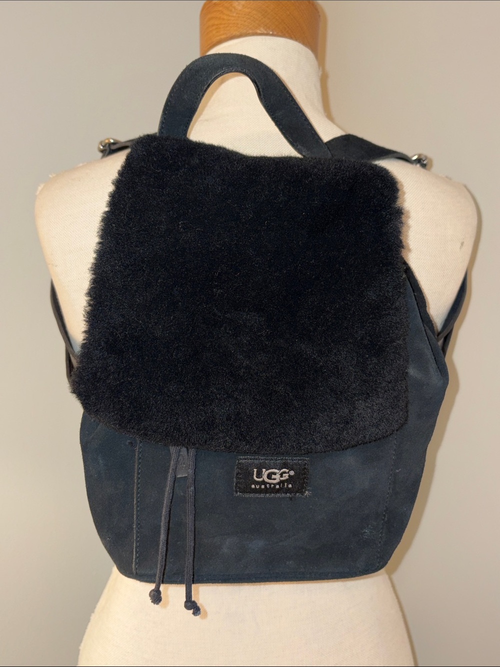 UGG Black Shearling Flap Suede Backpack
